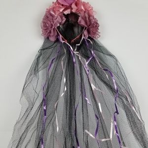 Dia De Los Muertos headband flowers black veil